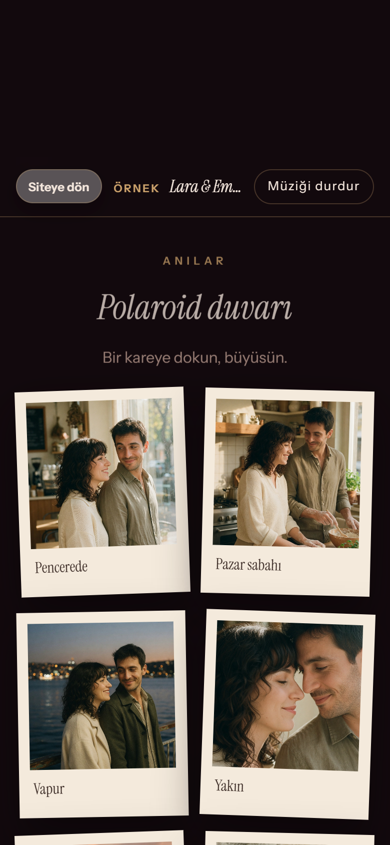 Telefonda kısa yazılı polaroid duvarı.