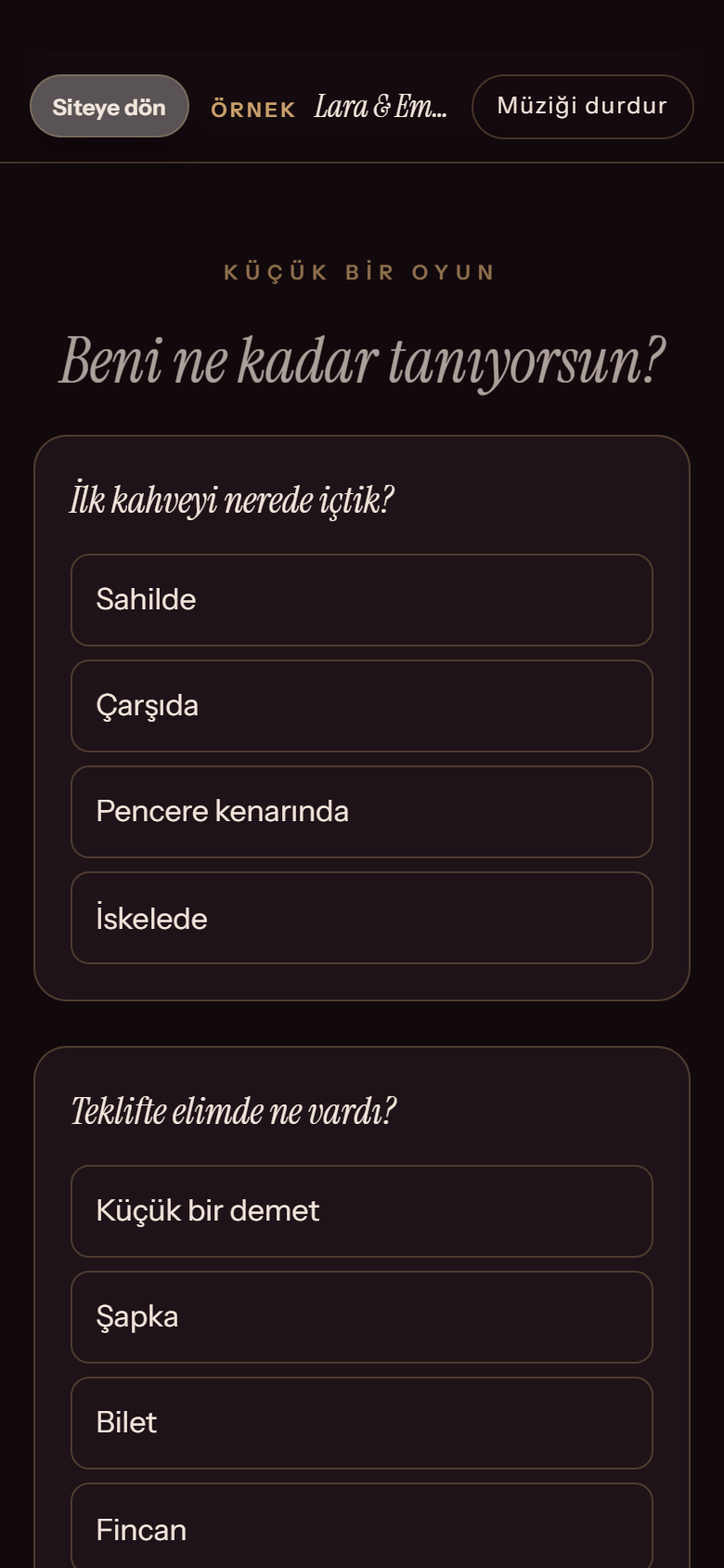 Telefonda dört şıklı quiz.